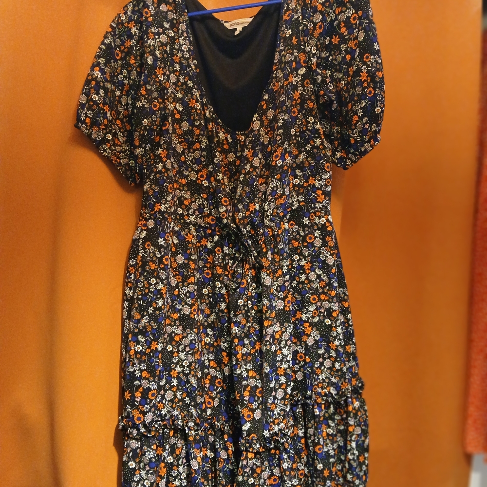 BCBGeneration Floral Mini Dress - Black and Orange